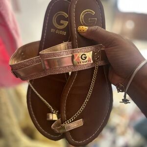 G by Guess Metallic Rose Gold Chain Toe-Loop Sandals
